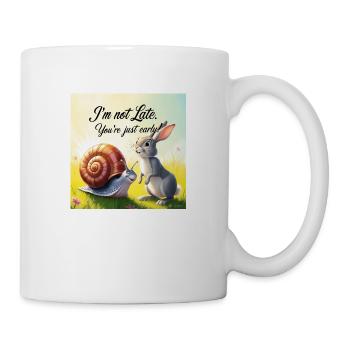 Un lapin et un escargot « tôt et tard » - Mug blanc - blanc - Droite