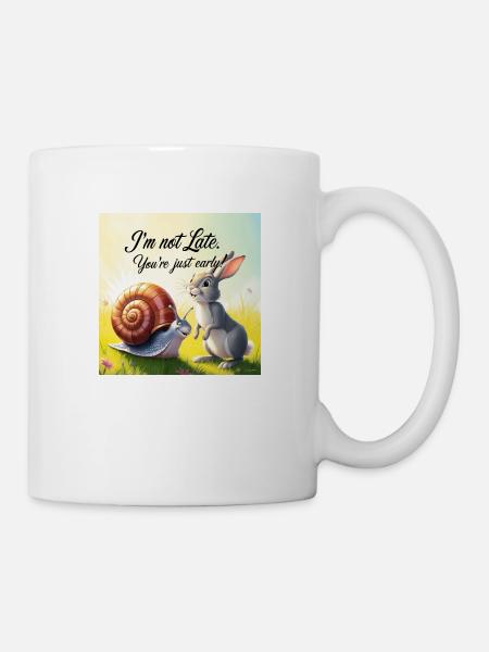 Ein Hase und eine Schnecke "Early and Late" - Tasse - Weiß