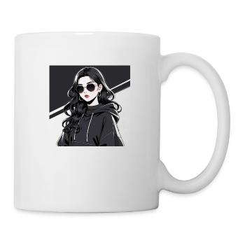 Femme Anime Rétro-Futuriste En Noir - Mug blanc - blanc - Droite