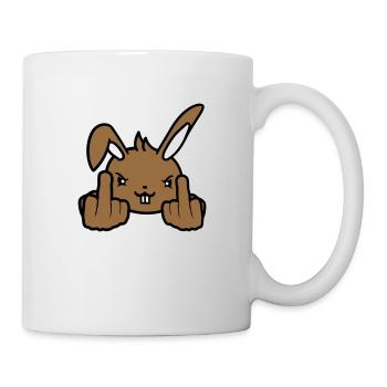 Hase Mittelfinger Zeigen Böse Frech Beleidigend - Tasse - Weiß - Rechts