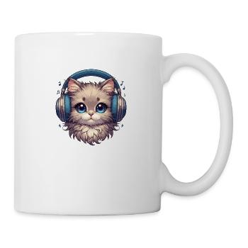Cute Cat with Doodle Headphones - Mug - white - Right
