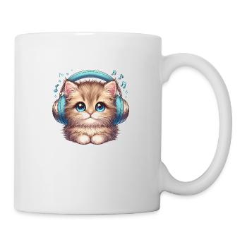 Cute Cat with Doodle Headphones - Mug - white - Right