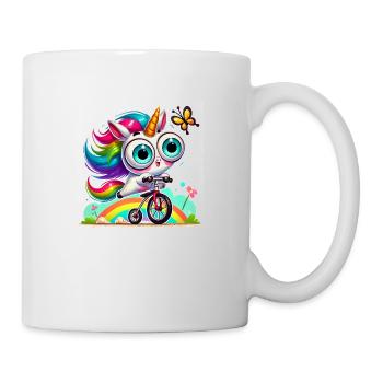 Lustiges Einhorn auf Fahrrad - Tasse - Weiß - Rechts