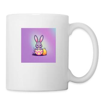 Grauer Hase und bunte Ostereier - Tasse - Weiß - Rechts