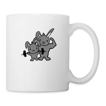 2 Bunnies Bodybuilder Gym Muscles Strong Fitness Team - Mug - white - Right