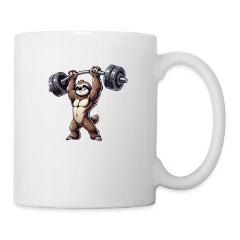 Faultier Hantel Fitness Workout Stark - Tasse - Weiß - Rechts