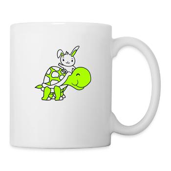 Bunny Big Giant Turtle Riding Waving Cute - Mug - white - Right