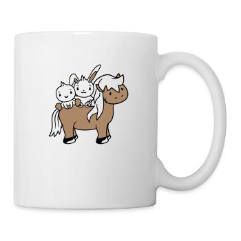 2 Hase Vogel Pferd reiten Reiter Pferdchen winken - Tasse - Weiß - Rechts