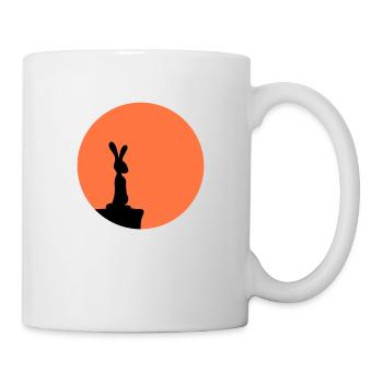 Hase Mond Klippe Berg Nacht Rund Sonne guckt steht - Tasse - Weiß - Rechts