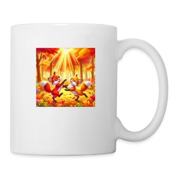 Two cute little foxes playing in the forest - Mug - white - Right