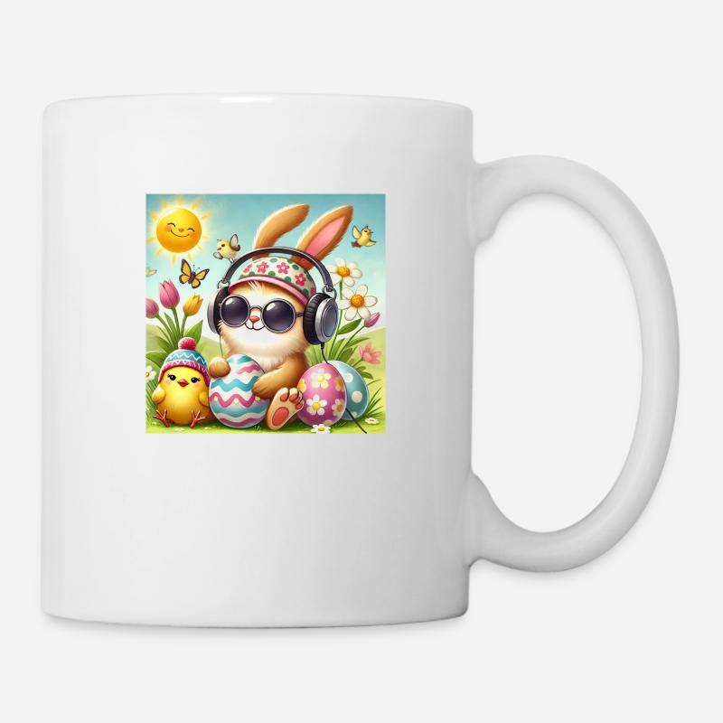 Easter bunny listens to music - Mug - white