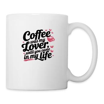 Love Over Coffee – Funny Romantic Tee - Mug - white - Right