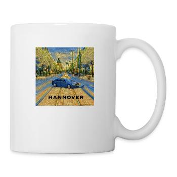 HANNOVER - Auto auf Schiene in „blau/gelb“ - Tasse - Weiß - Rechts