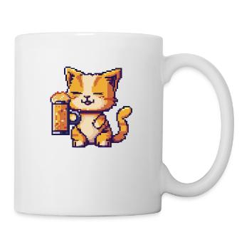 Katze Pixel Bier - Tasse - Weiß - Rechts
