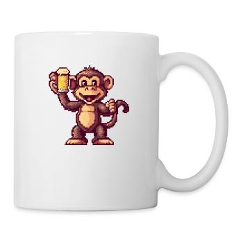 Affe Pixel Bier - Tasse - Weiß - Rechts