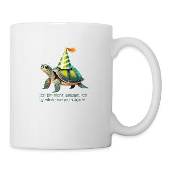 Partyschildkröte: Genieße mein Alter! - Tasse - Weiß - Rechts