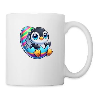 Süßer Pinguin schlüpft aus buntem Osterei - Tasse - Weiß - Rechts