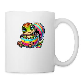 Süßer Dino schlüpft aus buntem Osterei - Tasse - Weiß - Rechts