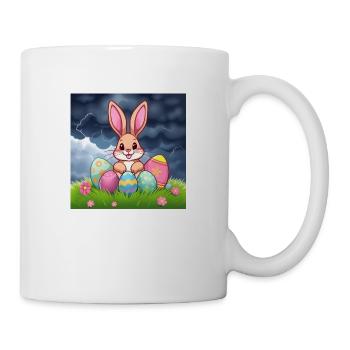 „Hoppelhase im Eierland“ - Tasse - Weiß - Rechts