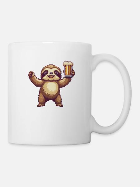 Faultier Pixel Bier - Tasse - Weiß