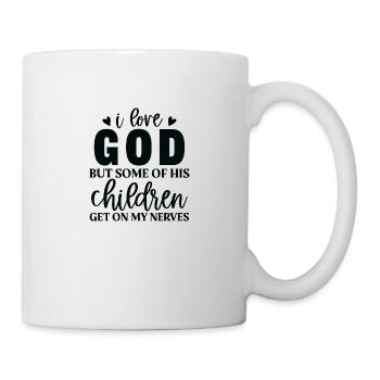 J’aime Dieu mais certains me tapent sur les nerfs - Mug blanc - blanc - Droite