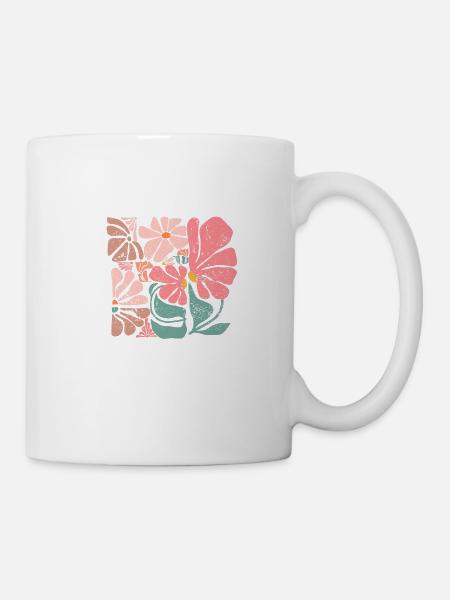Groovy Retro Pink Blumen - Tasse - Weiß