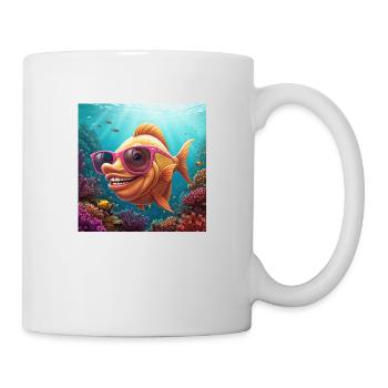 Flossen hoch! Lustiger Fisch mit Sonnenbrille - Tasse - Weiß - Rechts
