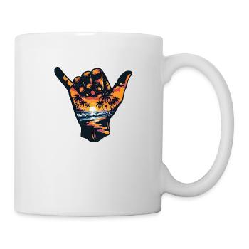 Shaka geste de la main Aloha tropical Hawaii plage surf - Mug blanc - blanc - Droite