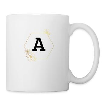 Buchstabe mit goldenem Blumenrahmen - Tasse - Weiß - Rechts