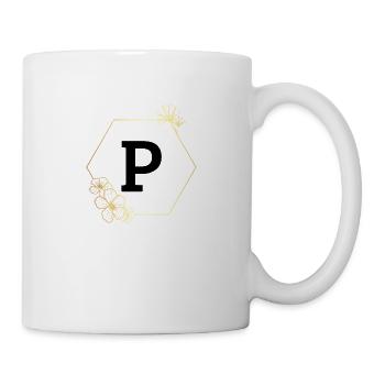 Buchstabe p Goldener Blumenrahmen - Tasse - Weiß - Rechts