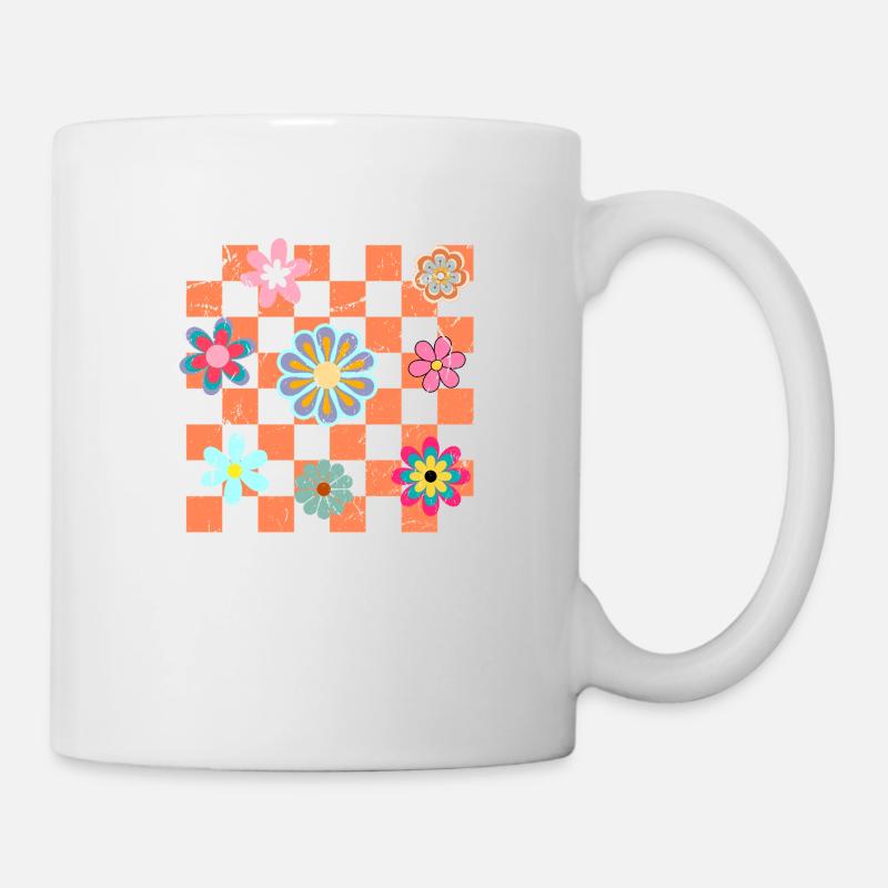 À carreaux fleurs rétro - Mug blanc - blanc