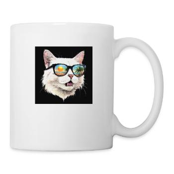 White Cat With Sunglasses Reflecting Tropical Sun - Tasse - Weiß - Rechts