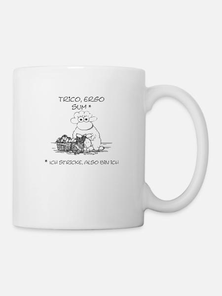 Trico ergo sum - Schaf-Motiv für Handarbeitsfans - Tasse - Weiß