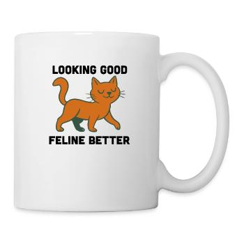 Looking Good, Feline Better – Wortspiel mit Katze - Tasse - Weiß - Rechts
