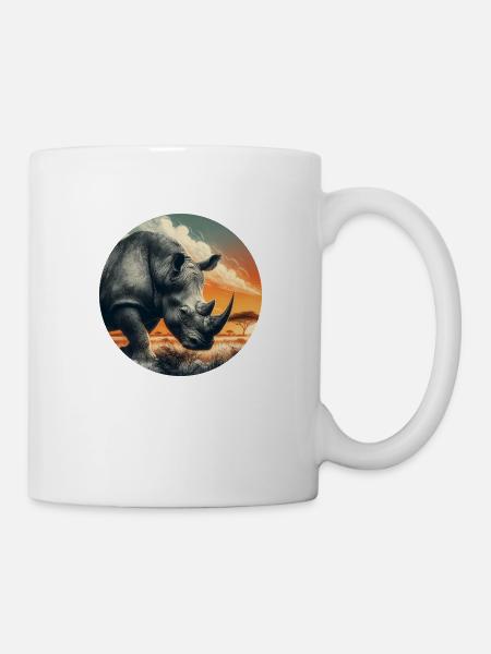 Majestic Rhino Sunset African Wildlife Art - Mug - white