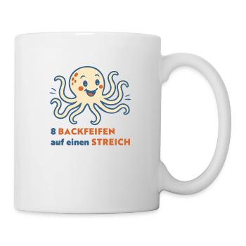 8 Backpfeifen auf einen Streich – lustiger Oktopus - Tasse - Weiß - Rechts