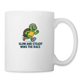 Lustiges Schildkröten Laufshirt – Slow & Steady - Tasse - Weiß - Rechts