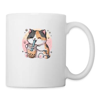 Katze trinkt Bubble Tea - Tasse - Weiß - Rechts