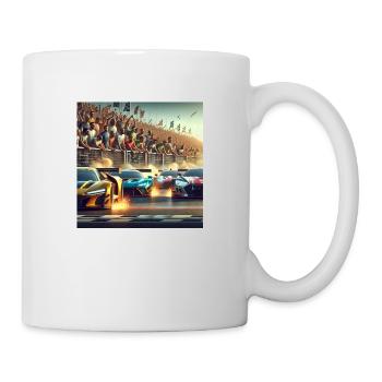 Voitures de course proches de l’arrivée - Mug blanc - blanc - Droite