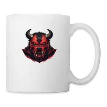 Illustration de tête de démon rouge et noir féroce - Mug blanc - blanc - Droite
