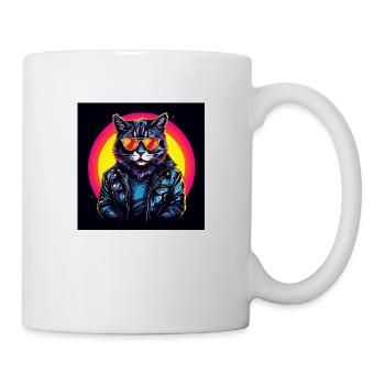 Cool cat wearing sunglasses and a leather jack - Mug blanc - blanc - Droite