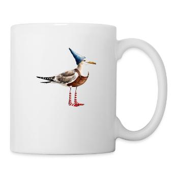 Möwen Illustration mit Latzhose - Tasse - Weiß - Rechts