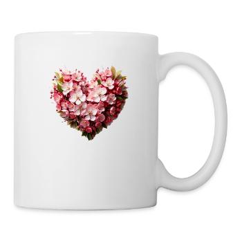 Flowers, pink, heart, sakura, cherry blossom, flower heart - Mug - white - Right