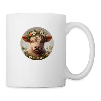 Highlander-Kalb mit Blumen - Tasse - Weiß - Rechts
