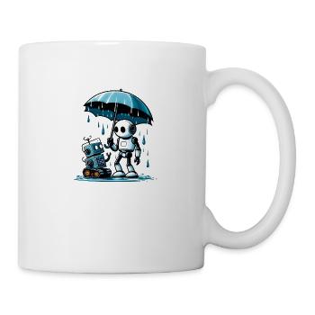Robot under umbrella in the rain - Mug - white - Right