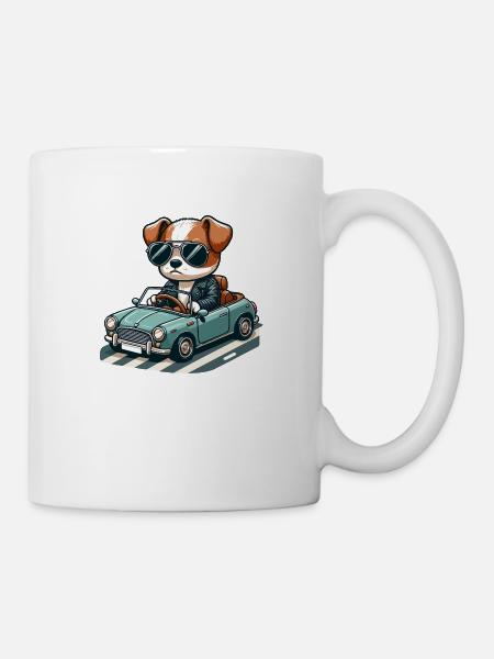 Gangsta dog in a classic car 🐶🚗🕶️ - Mug - white