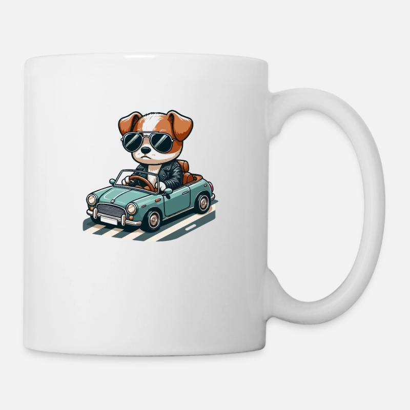 Gangsta-Hund in einem Oldtimer 🐶🚗🕶️ - Tasse - Weiß