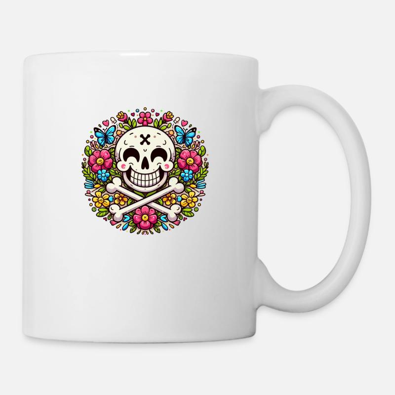 Funny Flower Skull - Tasse - Weiß