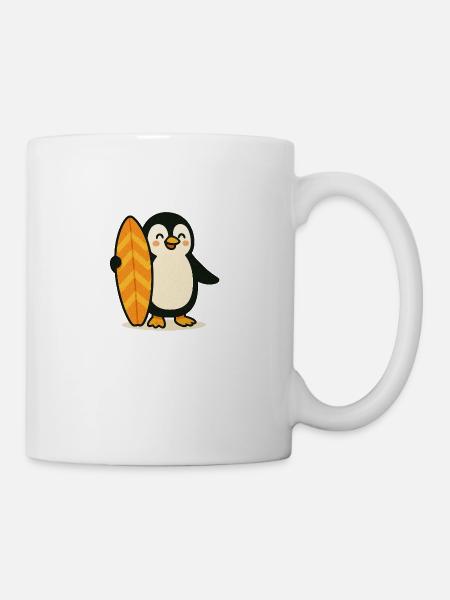 Funny Surf Penguin – Summer Penguin Motif - Mug - white