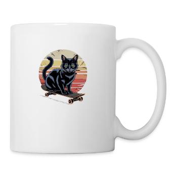 Vintage Style Skater Cat – Cool Cat on Skat - Mug - white - Right